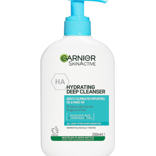 Garnier Gentle Deep Face Cleanser, With Hydrating Hyaluronic Acid, Protecting Ceramides, Purifying Clay, Fragrance Free, Suitable For Sensitive Skin, Pure Active, 250ml