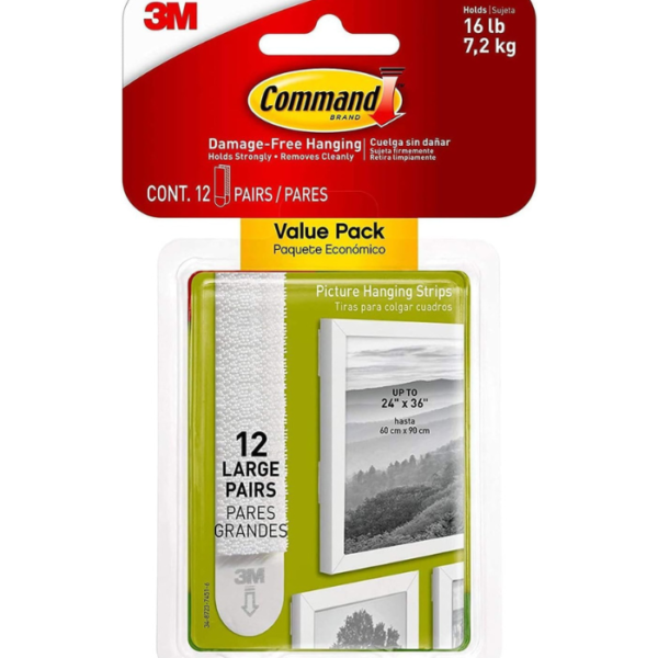 Command Picture & Frame Hanging Strips Value Pack, Large, White, 12-Pairs - Damage Free Hanging - For Pictures, Frames, Mirrors, Wall décor and Signs