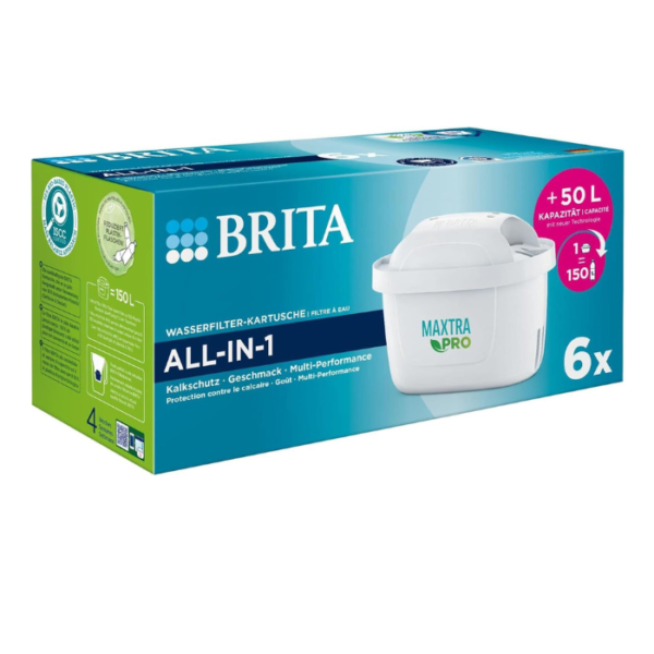 BRITA MAXTRA PRO All-in-1 Water Filter Cartridge 6 Pack (NEW) - Original BRITA refill reducing impurities, chlorine, pesticides and limescale for tap water with better taste