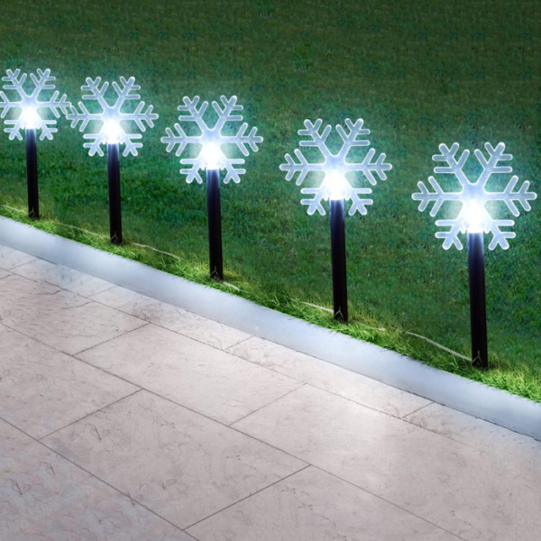 SA Products 5-Piece Festive Star Stake Light with Timer - LED Christmas Decorations for Pathway, Garden & Outdoors - Waterproof, Battery Operated