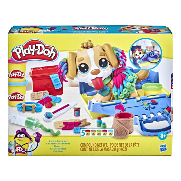 Play-Doh Care n Carry Vet Playset with Toy Dog, Carrier, 10 Tools, 5 Colours, Multicolor