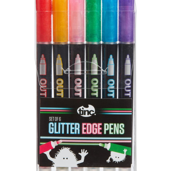 Tinc Sparkly Glitter Edge Pen Set for Kids to use at School & Home - Pack of 6, Multicolor