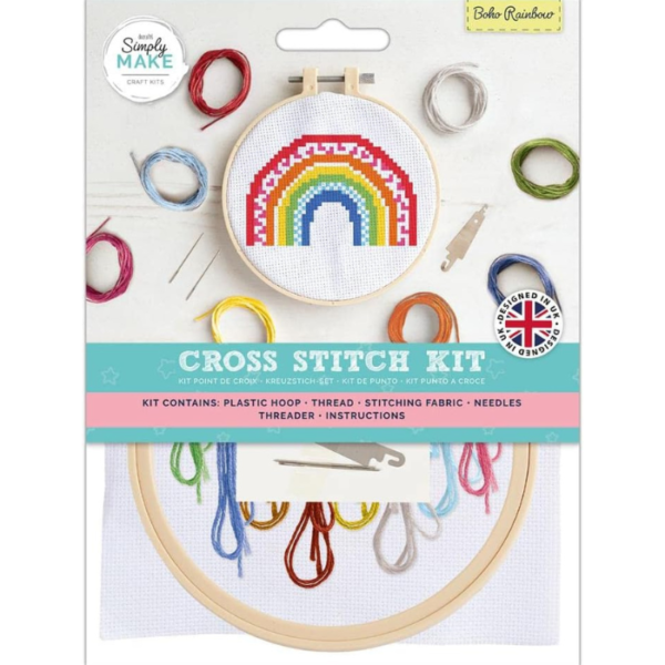 Simply Make Adults Colourful Boho Rainbow Embroidery Craft Cross-Stitch Kit, Makes A Perfect Present for Creativity